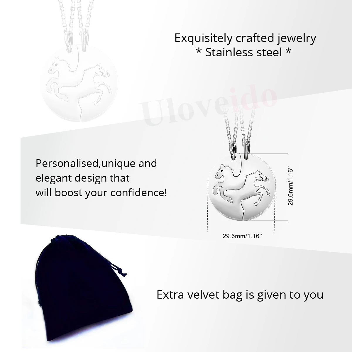 Horse Shape Pendant Necklace for Couples